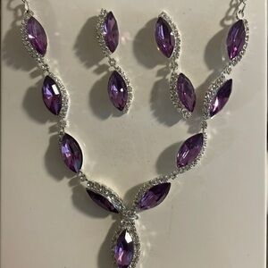 Jaclyn Smith Pear-Shaped faux Amethyst Diamond Accent Necklace Set Silver Tone